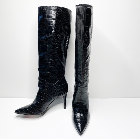 Steve Madden Kinga Black Embossed Knee High Boot - Picture 3 of 7